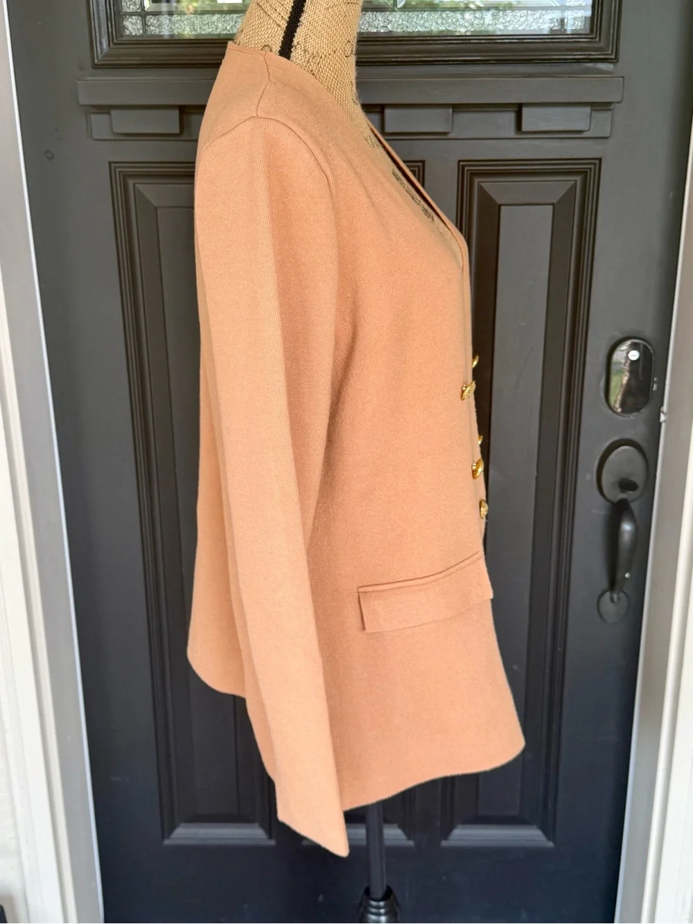 Marled by RC Tan Sweater Blazer XL Gold-Like Buttons Double Breasted Knit Jacket - Picture 3 of 6